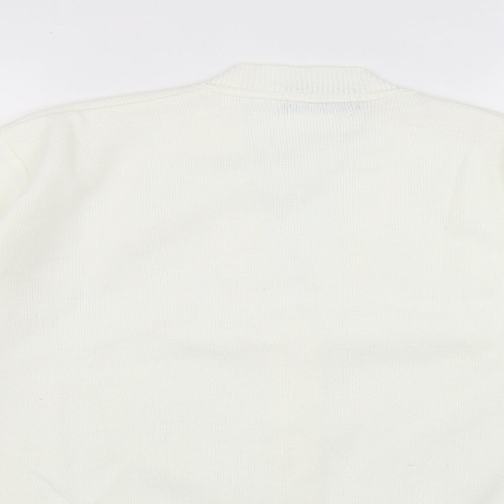 Duvir Womens White V-Neck  Acrylic Cardigan Jumper Size M