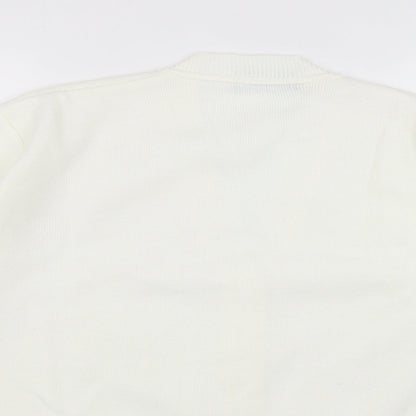 Duvir Womens White V-Neck  Acrylic Cardigan Jumper Size M