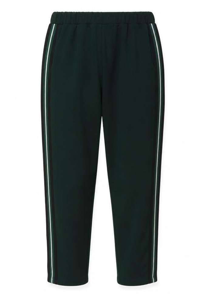 Front view of New Look women’s green striped polyester cargo trousers, size UK 12, 26-inch leg regular