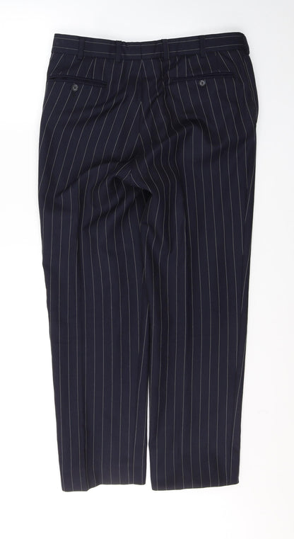 Preworn Mens Blue Striped Polyester Trousers  Size 34 in L29 in Regular Button