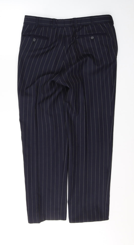 Preworn Mens Blue Striped Polyester Trousers  Size 34 in L29 in Regular Button