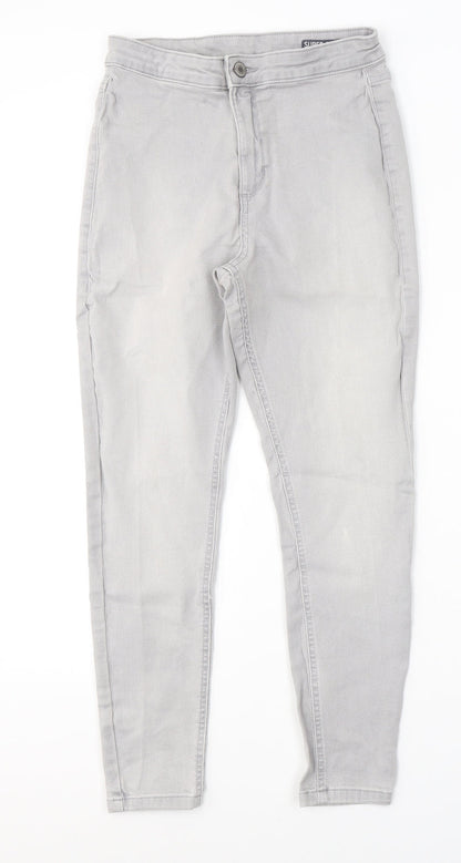 Marks and Spencer Womens Grey  Cotton Skinny Jeans Size 12 L25 in Slim Button