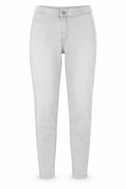 Front view of Marks & Spencer women’s grey cotton skinny jeans, size UK 12, 25-inch leg slim button