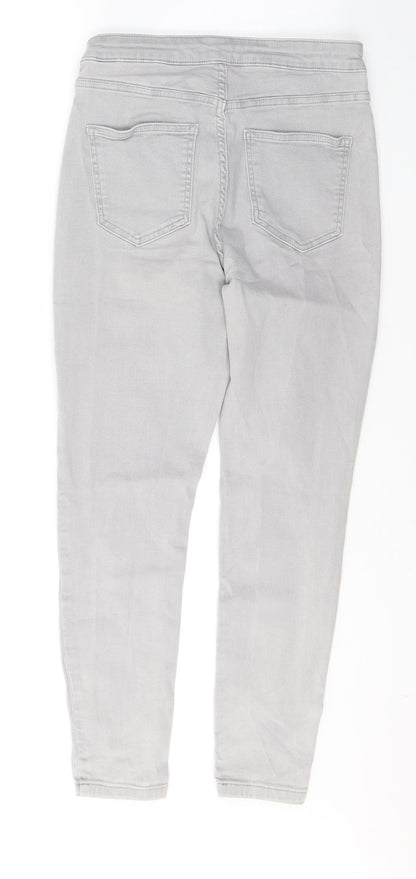 Marks and Spencer Womens Grey  Cotton Skinny Jeans Size 12 L25 in Slim Button