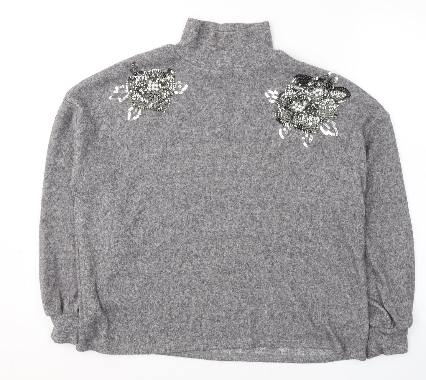 F&F Womens Grey High Neck  Acrylic Pullover Jumper Size 8