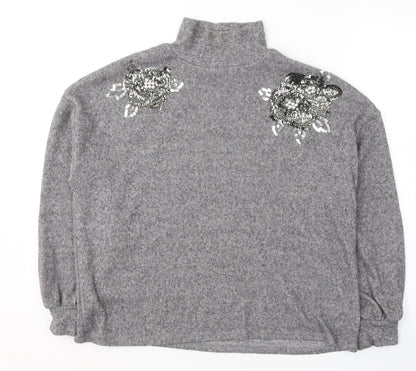 F&F Womens Grey High Neck  Acrylic Pullover Jumper Size 8