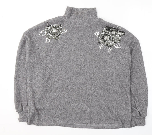 F&F Womens Grey High Neck  Acrylic Pullover Jumper Size 8