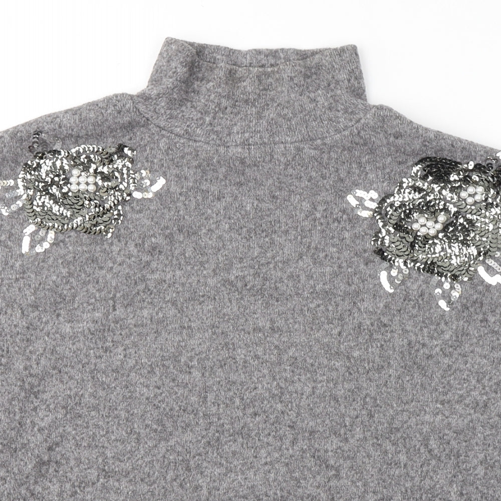 F&F Womens Grey High Neck  Acrylic Pullover Jumper Size 8