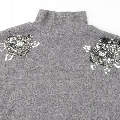 F&F Womens Grey High Neck  Acrylic Pullover Jumper Size 8