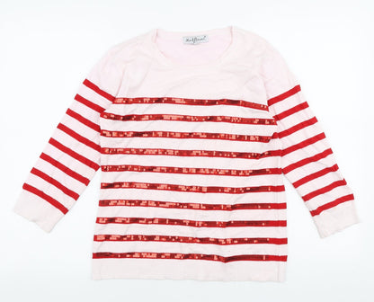 Wildflower Womens Pink Round Neck Striped Viscose Pullover Jumper Size S