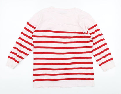 Wildflower Womens Pink Round Neck Striped Viscose Pullover Jumper Size S