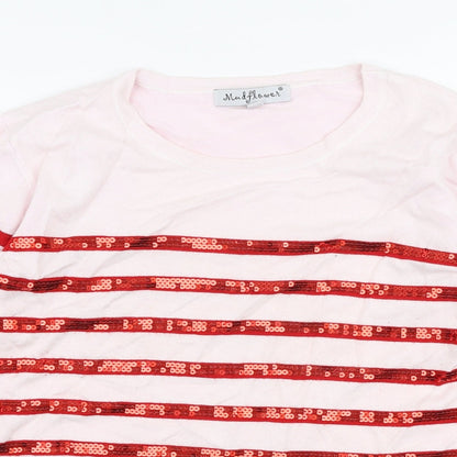 Wildflower Womens Pink Round Neck Striped Viscose Pullover Jumper Size S