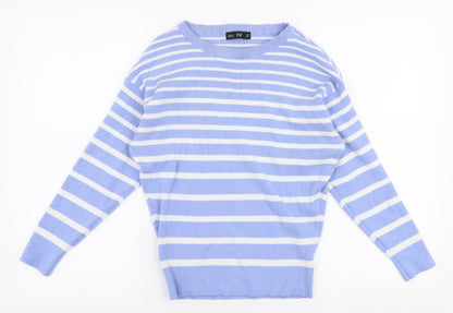 F&F Womens Blue Round Neck Striped Viscose Pullover Jumper Size S