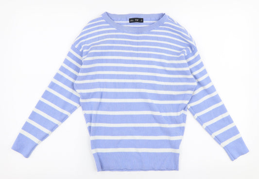 F&F Womens Blue Round Neck Striped Viscose Pullover Jumper Size S
