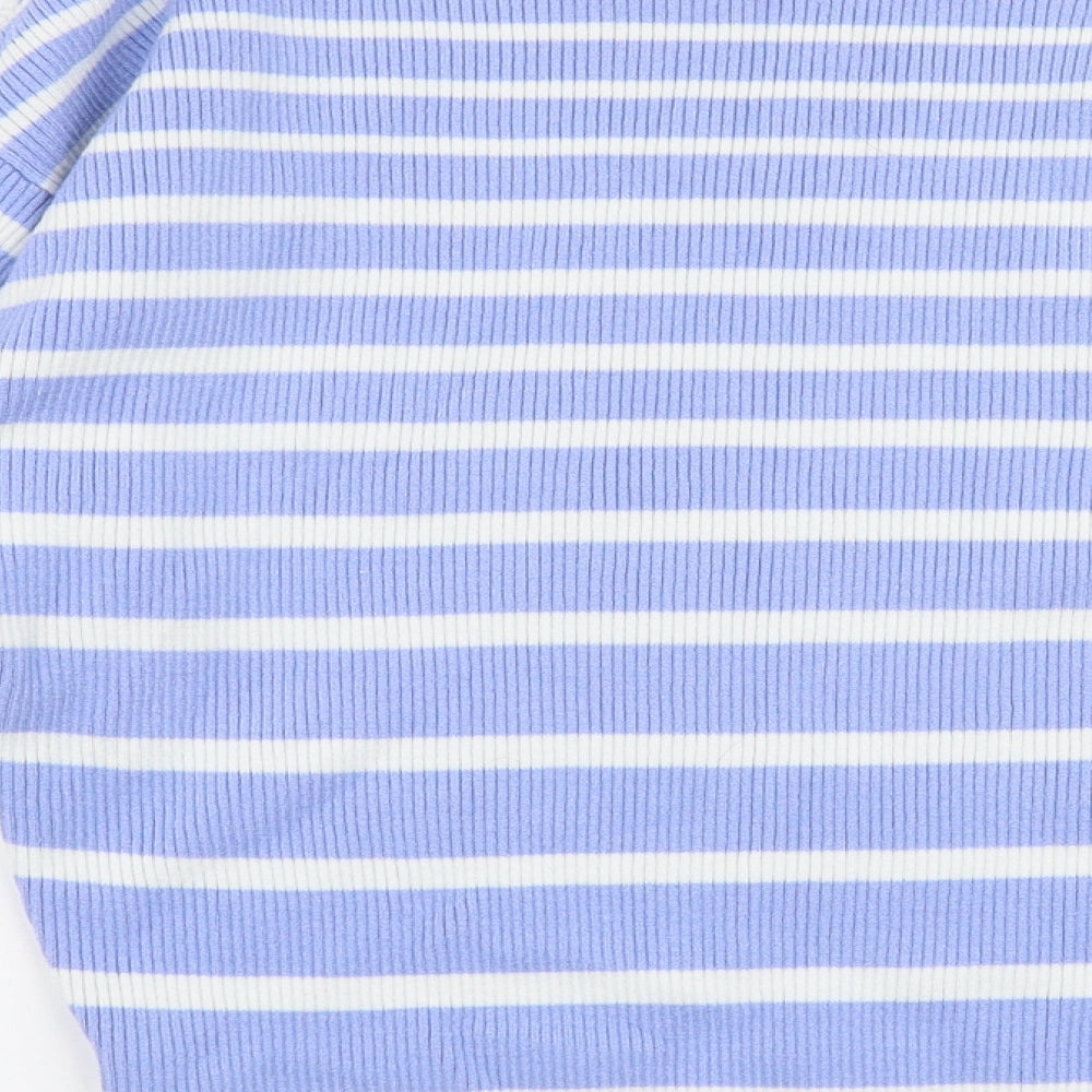 F&F Womens Blue Round Neck Striped Viscose Pullover Jumper Size S