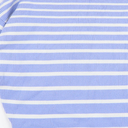 F&F Womens Blue Round Neck Striped Viscose Pullover Jumper Size S