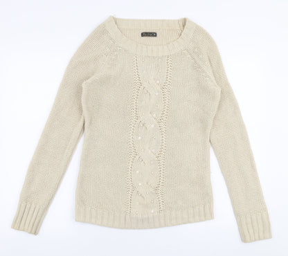 Key Largo Womens Beige Boat Neck  Acrylic Pullover Jumper Size M