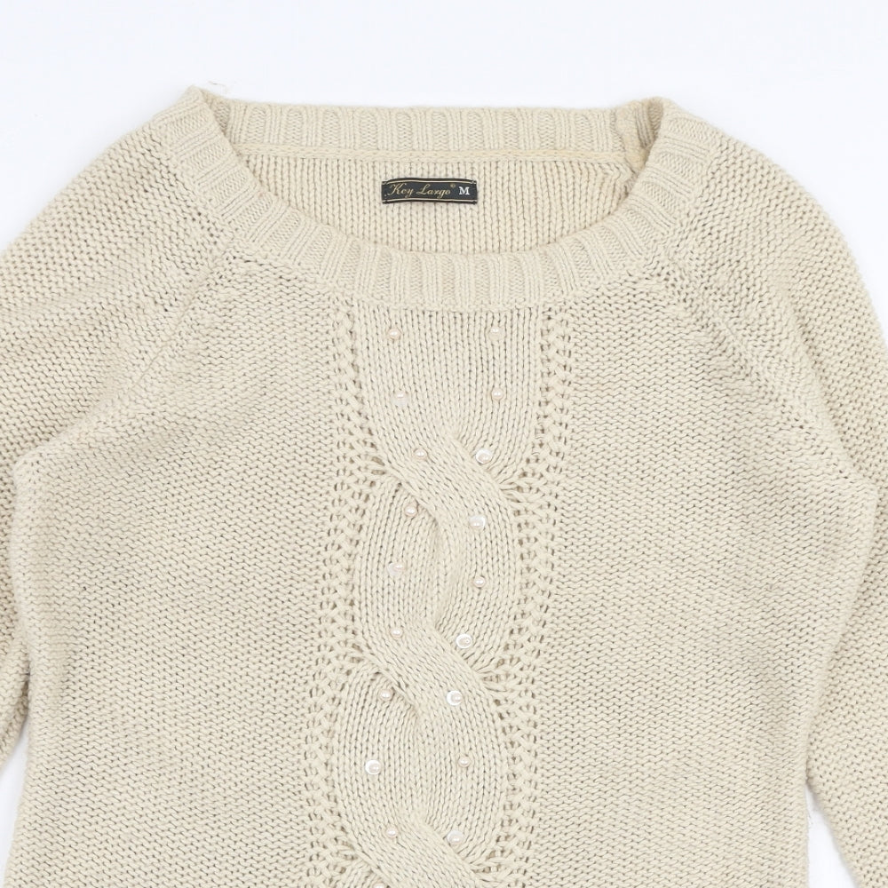 Key Largo Womens Beige Boat Neck  Acrylic Pullover Jumper Size M