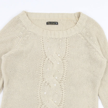 Key Largo Womens Beige Boat Neck  Acrylic Pullover Jumper Size M