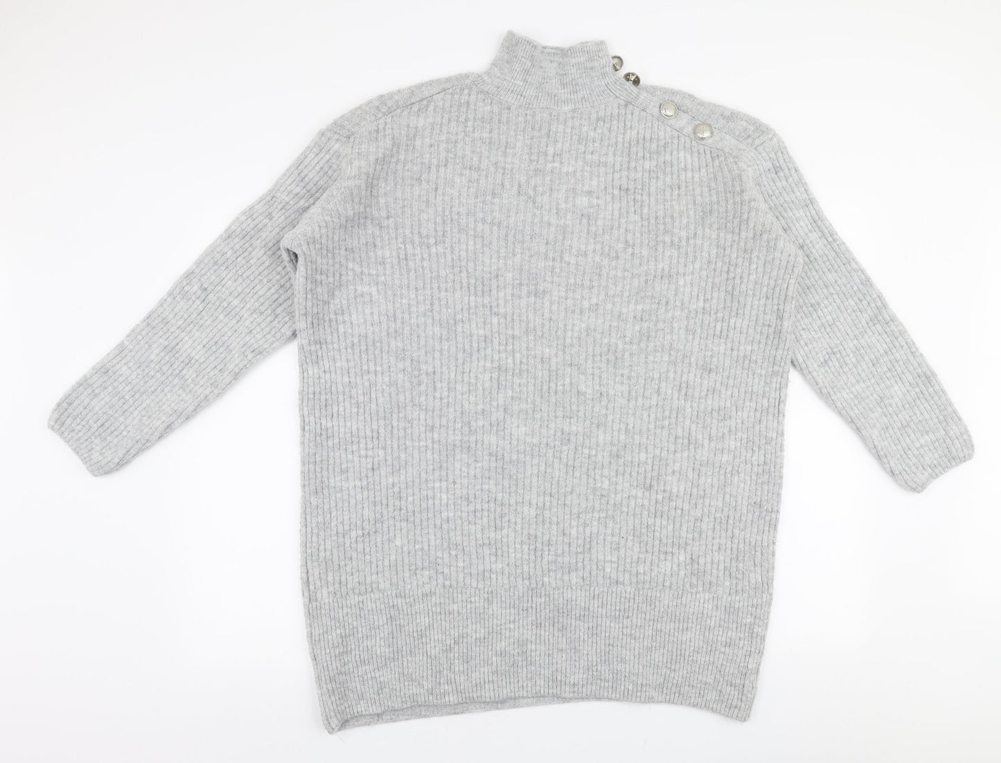 River Iskand Womens Grey High Neck  Acrylic Pullover Jumper Size S