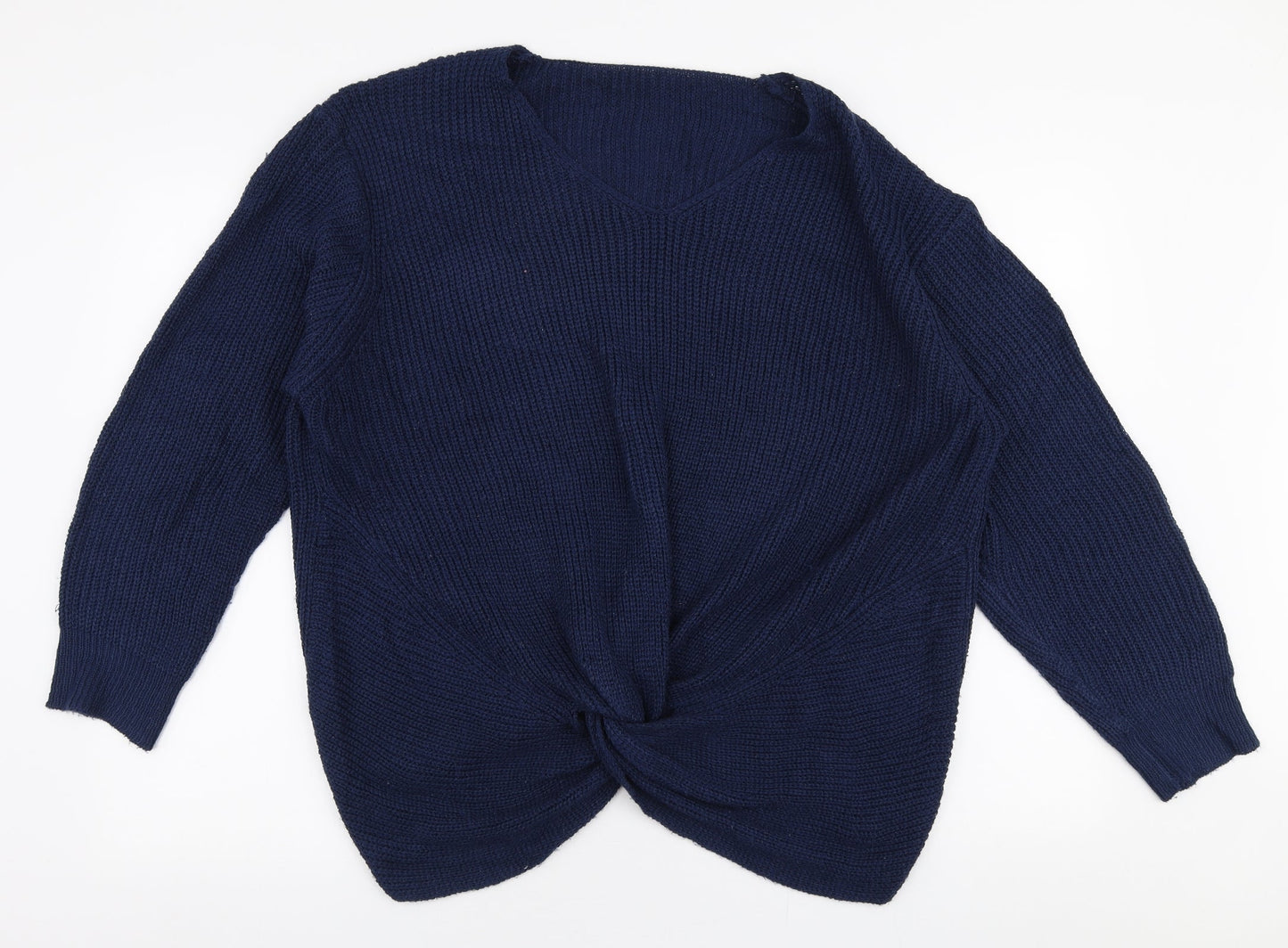 SheIn Womens Blue V-Neck  Acrylic Pullover Jumper Size XL