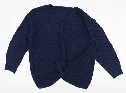 SheIn Womens Blue V-Neck  Acrylic Pullover Jumper Size XL