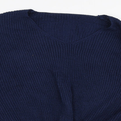 SheIn Womens Blue V-Neck  Acrylic Pullover Jumper Size XL