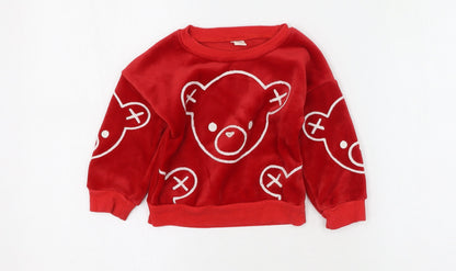 Preworn Girls Red Round Neck Animal Print Cotton Pullover Jumper Size S  Pullover