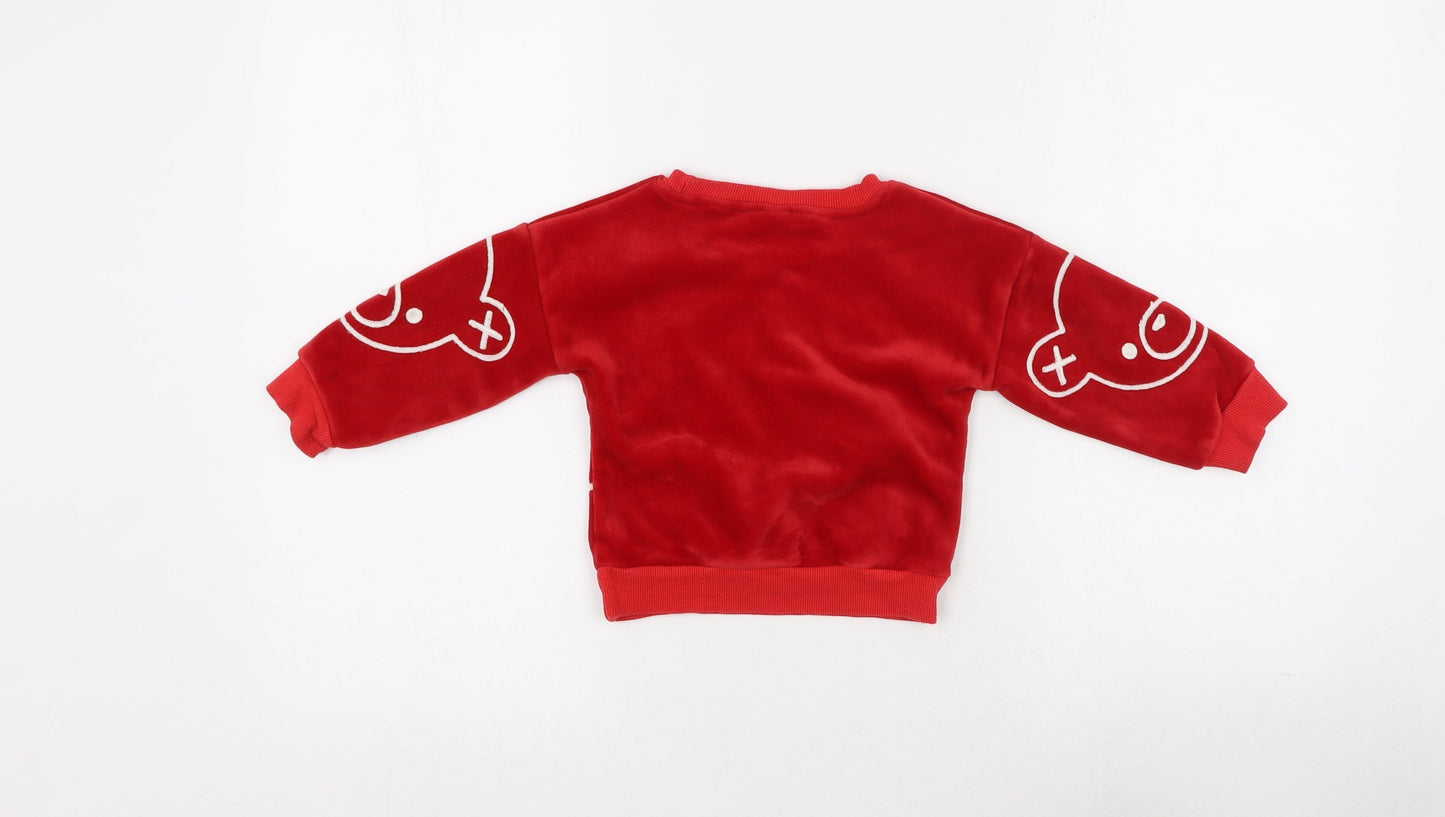 Preworn Girls Red Round Neck Animal Print Cotton Pullover Jumper Size S  Pullover