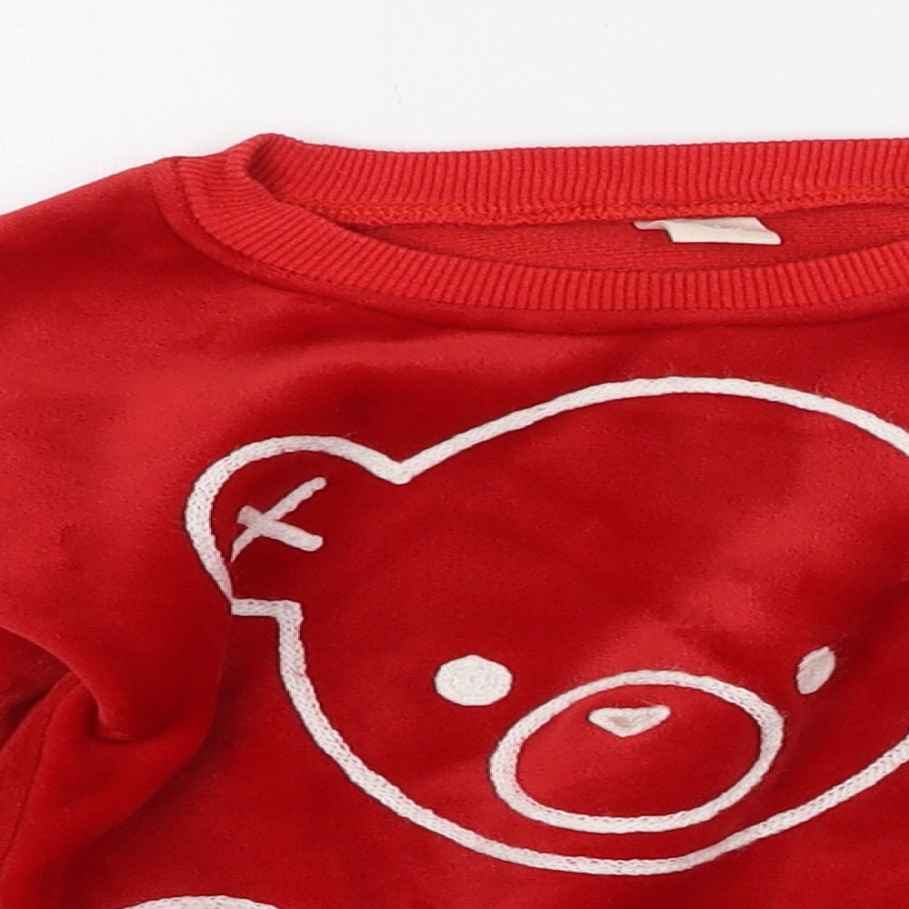 Preworn Girls Red Round Neck Animal Print Cotton Pullover Jumper Size S  Pullover