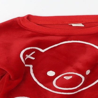 Preworn Girls Red Round Neck Animal Print Cotton Pullover Jumper Size S  Pullover
