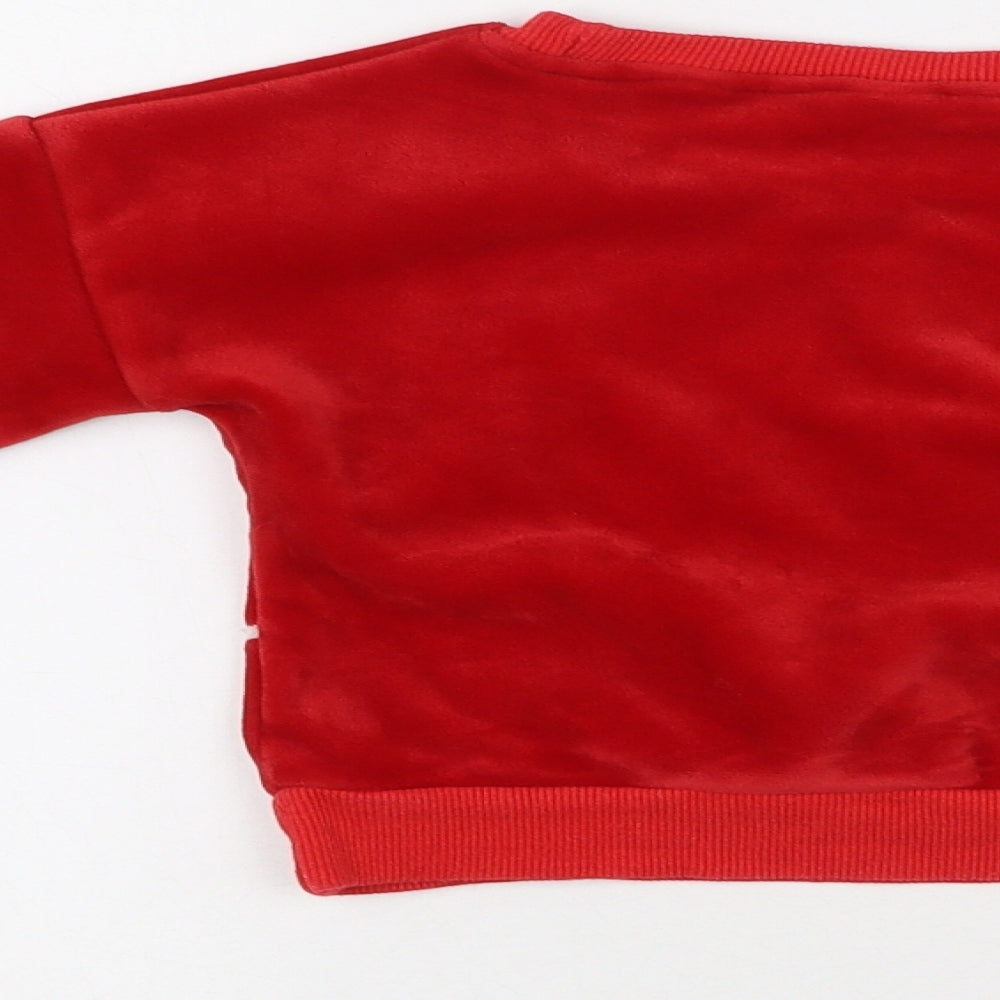 Preworn Girls Red Round Neck Animal Print Cotton Pullover Jumper Size S  Pullover
