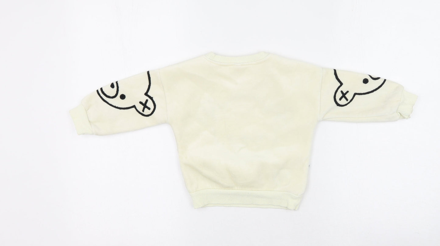 Preworn Boys White Round Neck Animal Print Cotton Pullover Jumper Size S  Pullover
