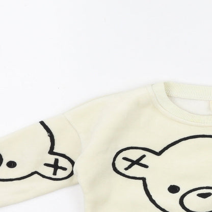 Preworn Boys White Round Neck Animal Print Cotton Pullover Jumper Size S  Pullover
