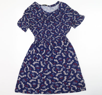 Oasis Womens Blue Floral Viscose Slip Dress  Size S  Round Neck Drawstring