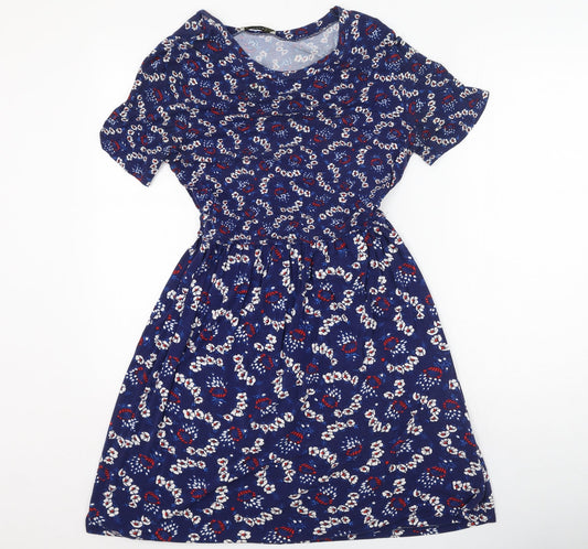 Oasis Womens Blue Floral Viscose Slip Dress  Size S  Round Neck Drawstring