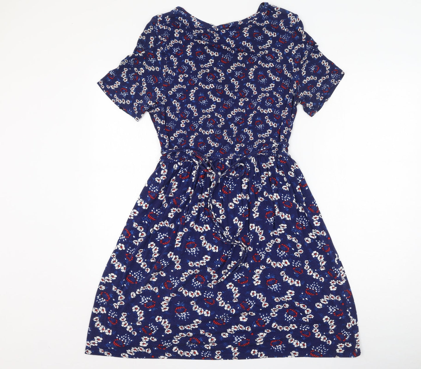 Oasis Womens Blue Floral Viscose Slip Dress  Size S  Round Neck Drawstring