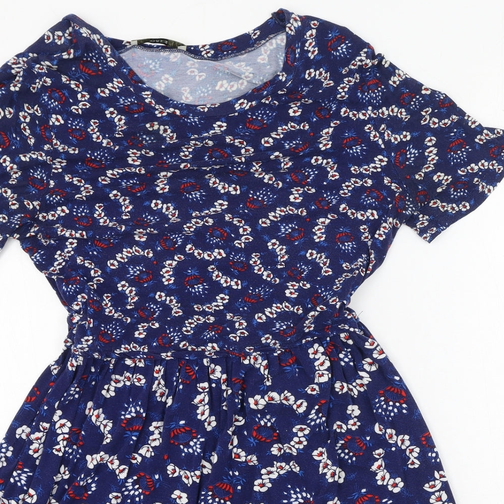 Oasis Womens Blue Floral Viscose Slip Dress  Size S  Round Neck Drawstring