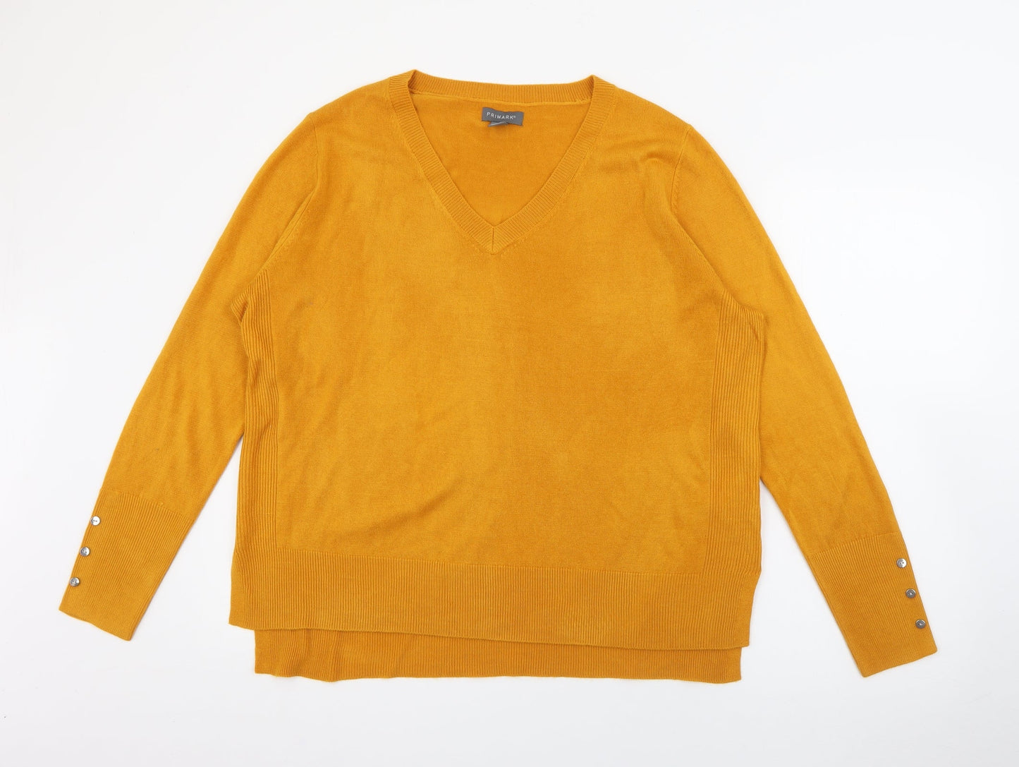 Primark Womens Yellow V-Neck  Acrylic Pullover Jumper Size L