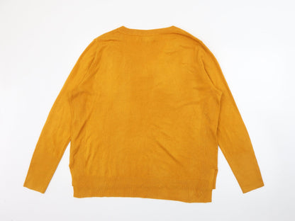 Primark Womens Yellow V-Neck  Acrylic Pullover Jumper Size L