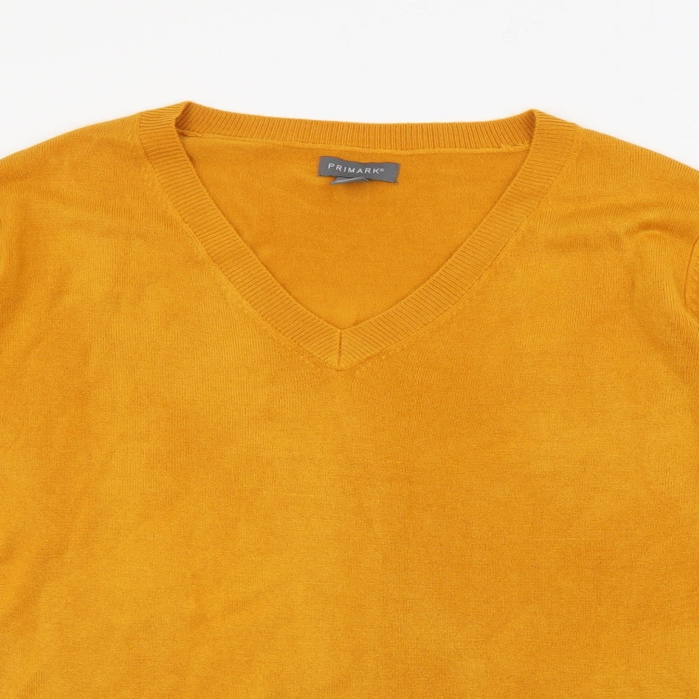 Primark Womens Yellow V-Neck  Acrylic Pullover Jumper Size L