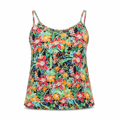 Front view of Exhibit women’s multicoloured floral polyester camisole tank, size UK 10, v-neck