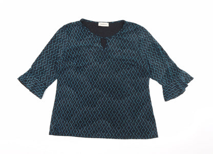 BASSINI Womens Blue Round Neck Geometric Nylon Pullover Jumper Size 16