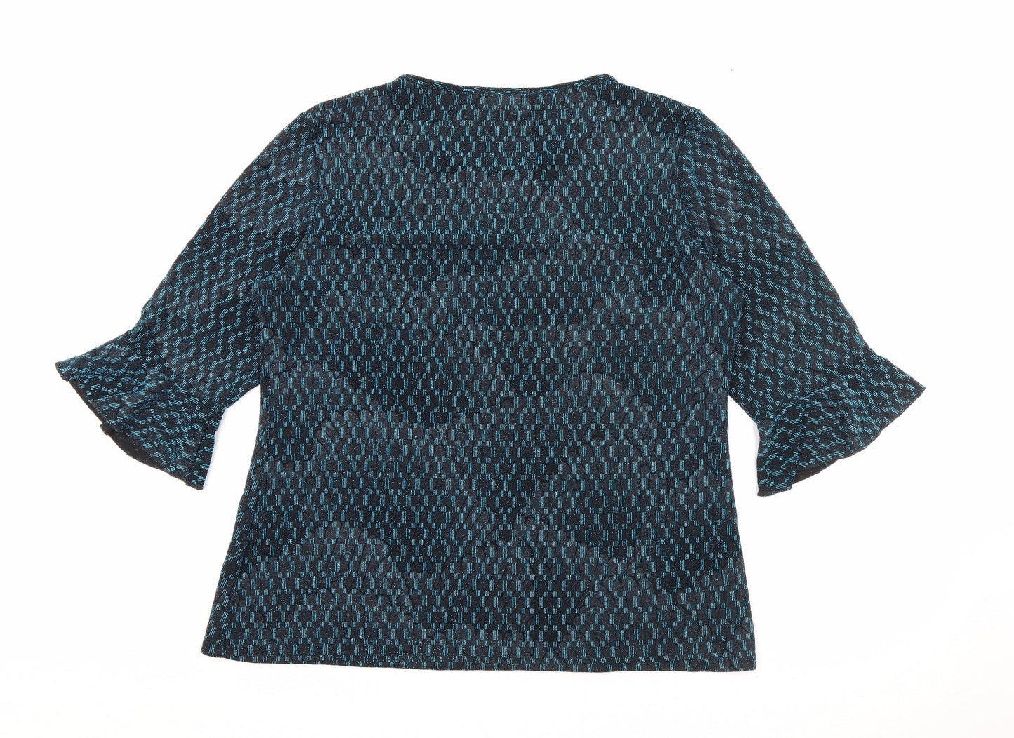 BASSINI Womens Blue Round Neck Geometric Nylon Pullover Jumper Size 16