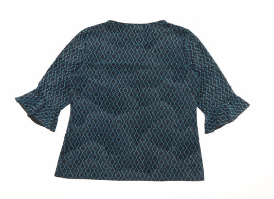 BASSINI Womens Blue Round Neck Geometric Nylon Pullover Jumper Size 16