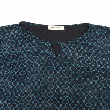 BASSINI Womens Blue Round Neck Geometric Nylon Pullover Jumper Size 16