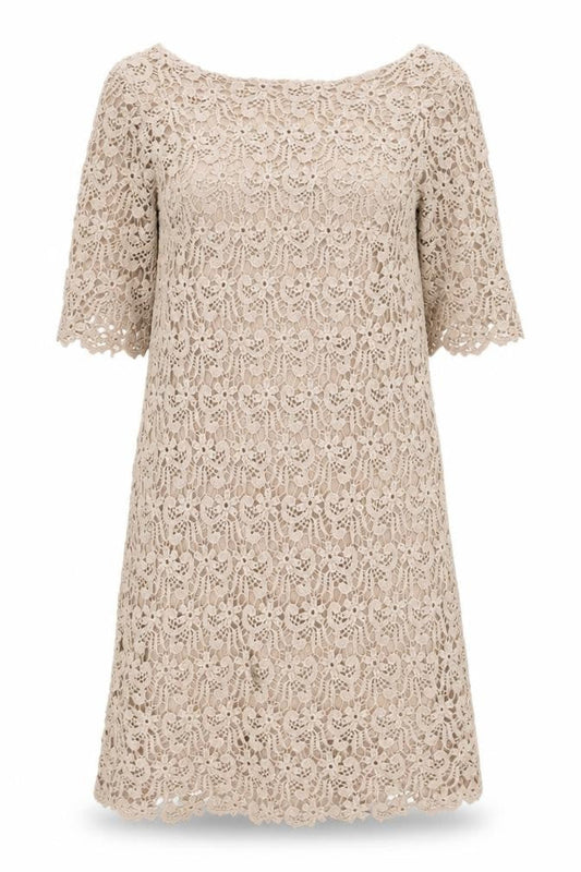 Front view of Laura Clément women’s brown cotton shift, size UK 8, round neck zip