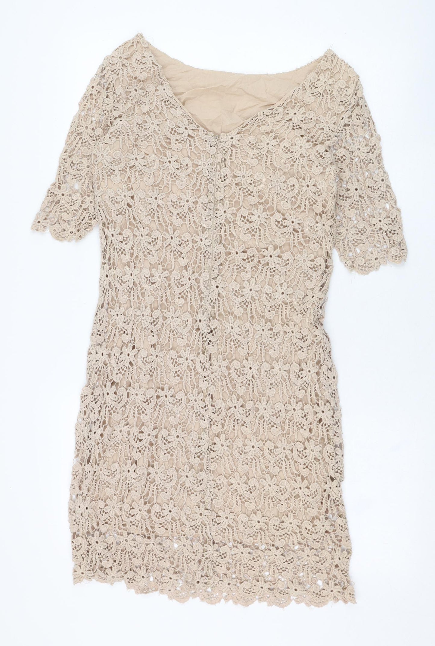Laura Clément Womens Brown  Cotton Shift  Size 8  Round Neck Zip
