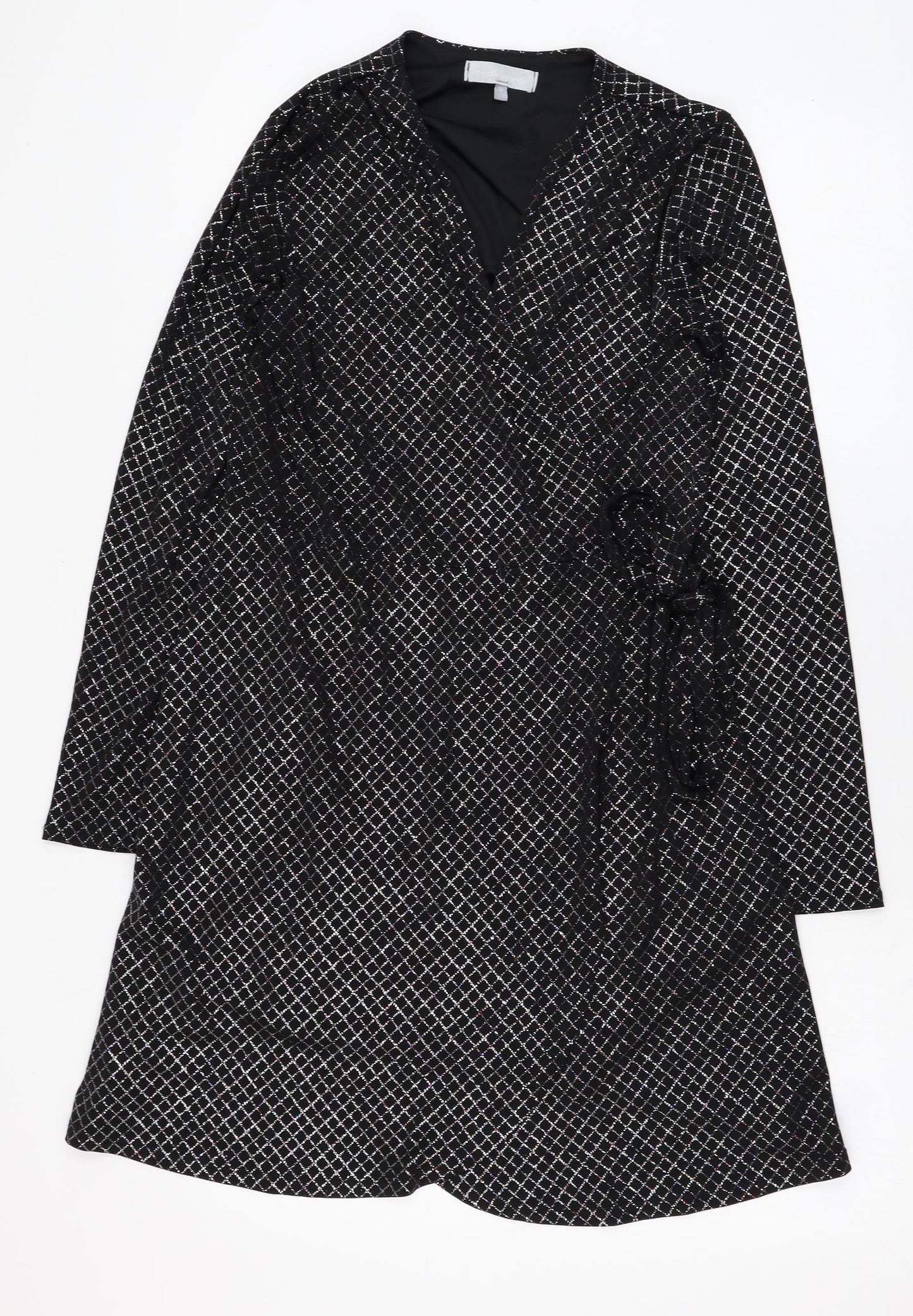 Red Herring Womens Black Check Polyester Wrap Dress  Size 10  V-Neck Tie