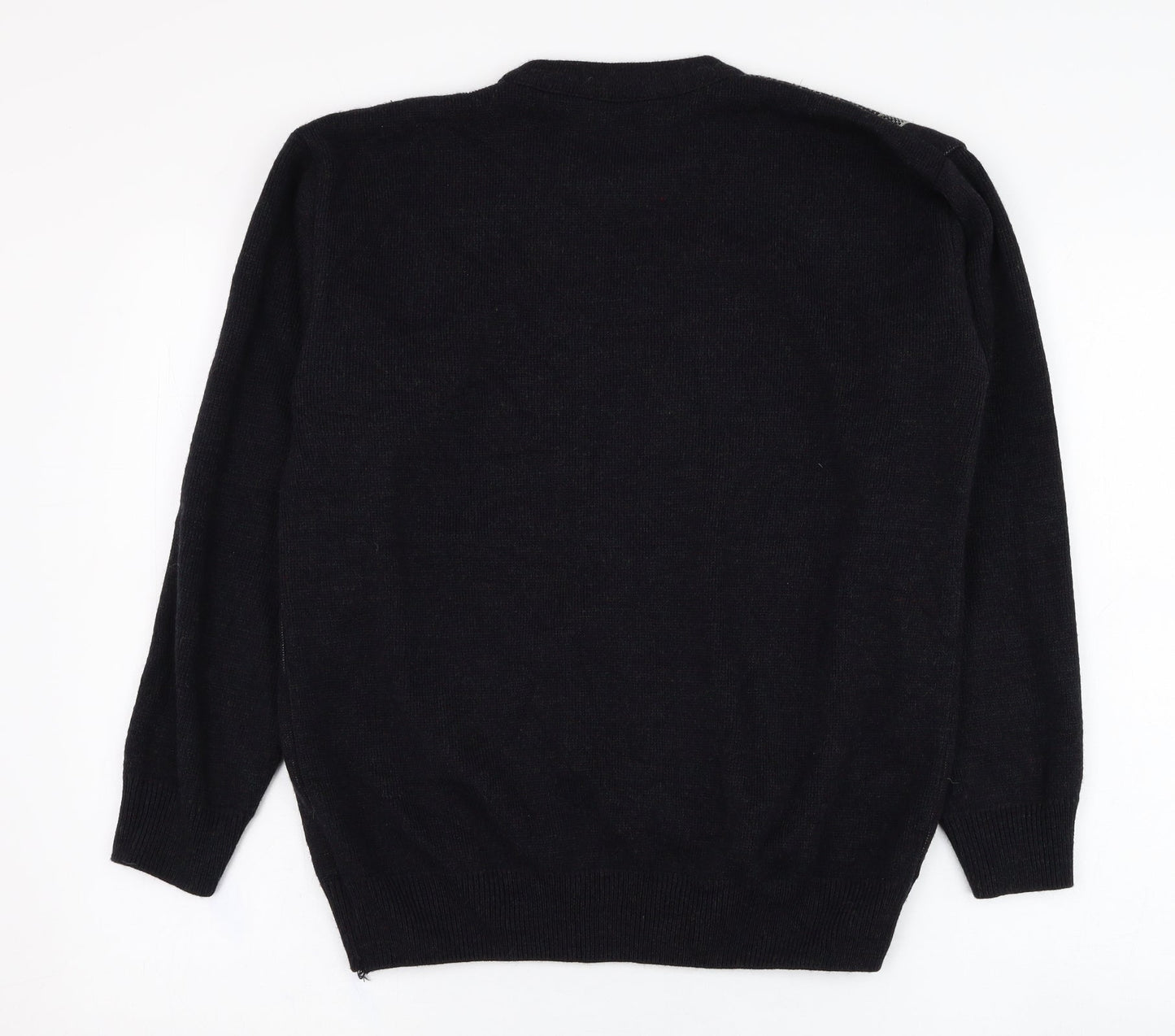 High Profile Mens Black Round Neck Check Acrylic Pullover Jumper Size S